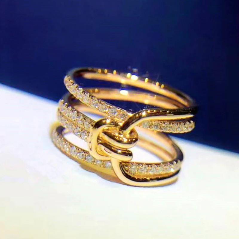 

Huitan Creative Knot Design Women Finger Rings Gold Color Temperament Female Accessory with Dazzling CZ Party Statement Zircon 6
