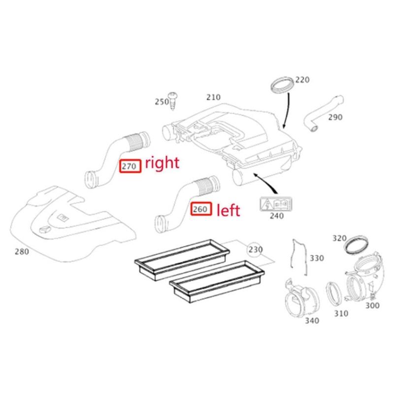 Right / Left Air Intake Pipe for R280 R300 R350 R500 R550 2515000061 A2515000861 Replacement Auto Air Duct Hose