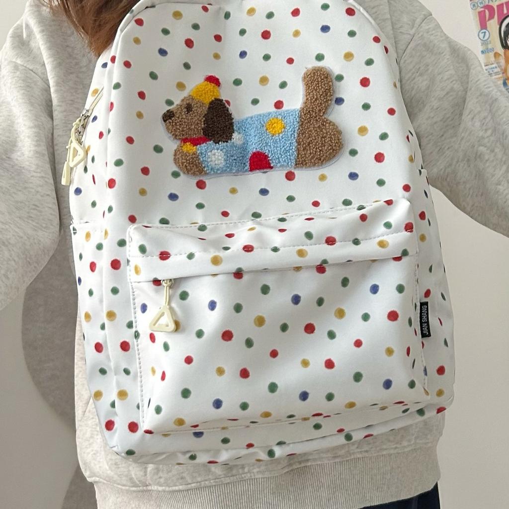 Schoolbag Korean Original Ins Cartoon Cute Dachshund Backpack Casual Polka Dot Student Schoolbag Large Capacity Backpack Female