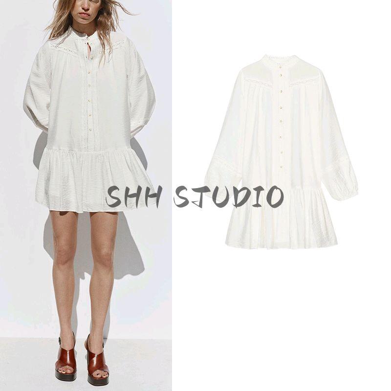 Spring Women Clothes Casual Style Mid-Length Round Neck Long Sleeve Floral Embroidery Mini Dress 3897067