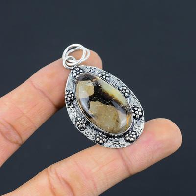 Wedding Gift For Her 925 Sterling Silver Natural Septarian Gemstone Pendant