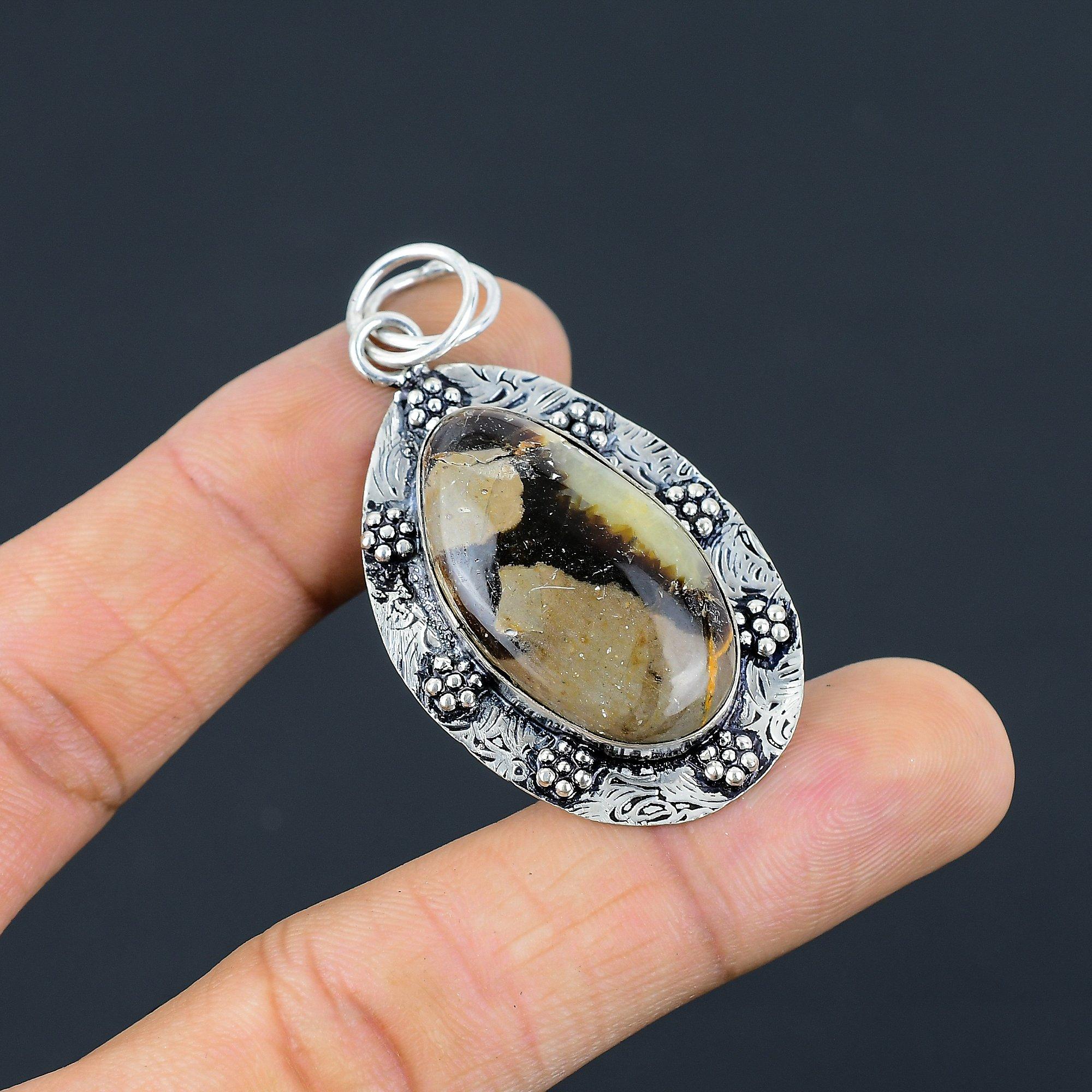 

Wedding Gift For Her 925 Sterling Silver Natural Septarian Gemstone Pendant