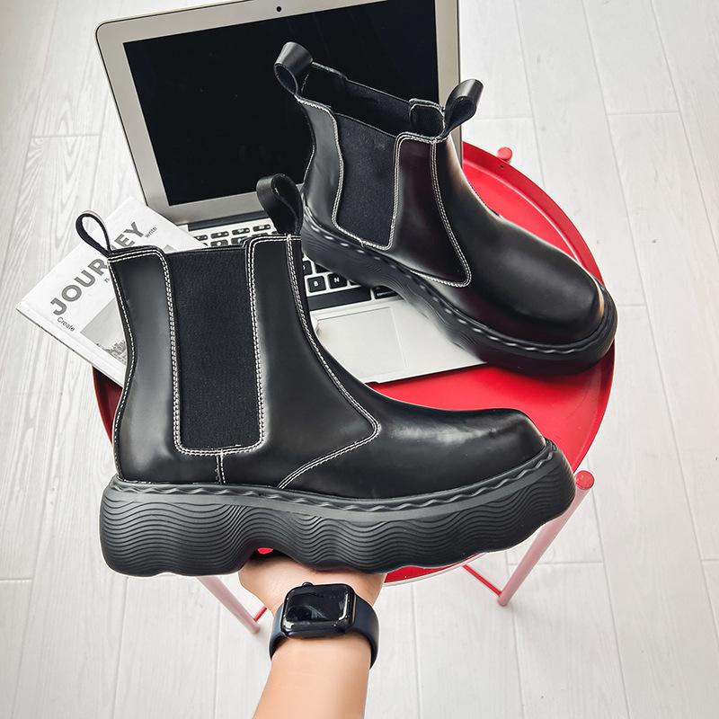 

Мужские ботинки челси на высоком подъеме, британские ботинки-трубы, ботинки Мартин, увеличивающие рост, ботинки-локомотивы на осень и зиму 38 чёрный