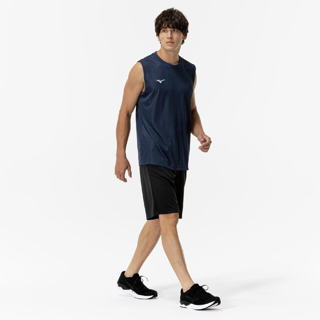 Mizuno NaviDry Training Wear Tank Sleeveless Dress Top, Shirt, Moisture-Wicking, Quick-Drying, Underwear, 32MAC199, Navy/White