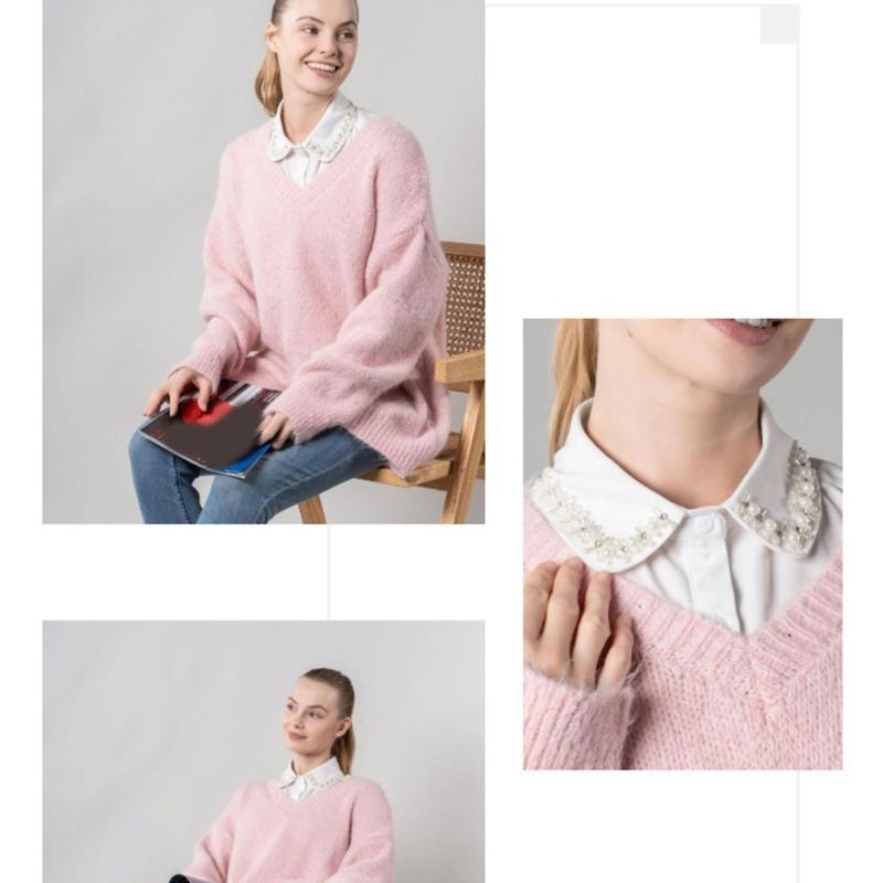 Comfortable Polyester Detachable Collar for Women Faux Pearls and Bead Removable Button Lightweight False Collar Shirt