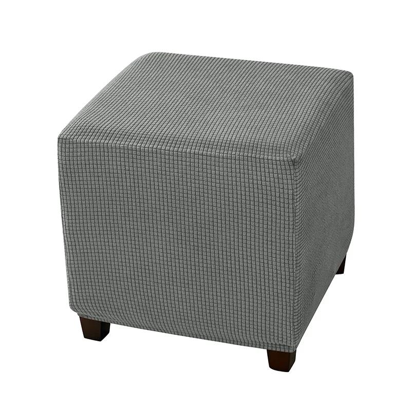Square Elastic Ottoman Cover Polar Fleece Foot Stool Covers Stretch Footrest Slipcovers House Pouf Furniture Protector