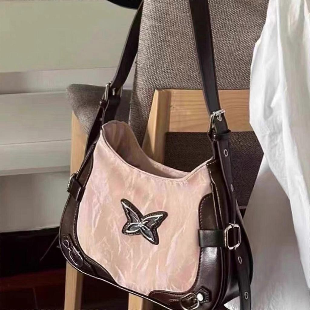 Fashionable Armpit Bag PU Leather Handbag with Butterfly Pattern Unique Shoulder Bag for Women and Girls