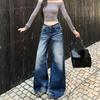 Retro Blue High-Waisted Wide-Leg Jeans for Women – Autumn/Winter 2025 Collection, Floor-Length and Slimming Design