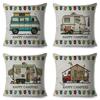 Happy Camper Pillowcase Decor Cartoon Travel Car Printed Pillow Case for Home Sofa Children Room Polyester Cushion Cover 45x45cm