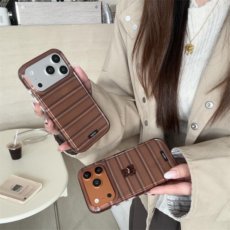 Japanese & Korean 3D Striped Bear Case for iPhone 17/16 Pro Max/15/14 - New Design for Girls