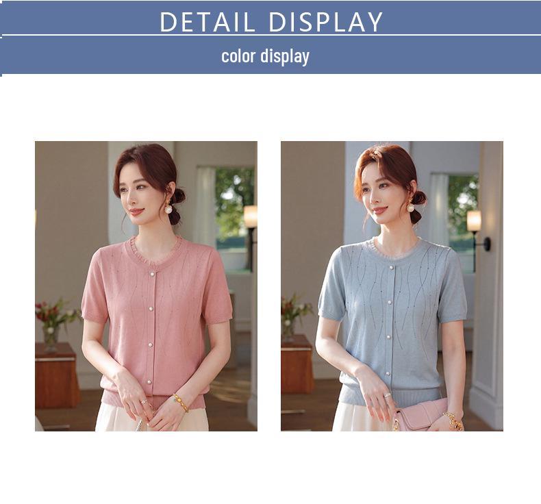 2026 Stylish Ice Silk T-shirt for Middle-aged & Elderly Women - Versatile Round Neck Short Sleeve Knit Top