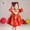 Rotes Hanfu Langarmkleid für den 1. Geburtstag des Babys: Chinesischer Ethnischer Stil