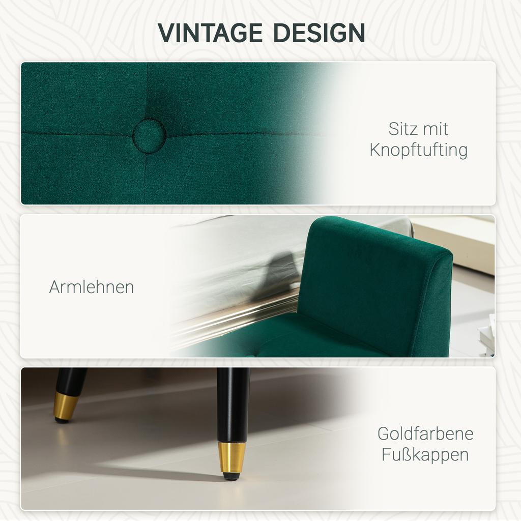 Upholstered Bench with Storage, Armrests, Velvet-Like Polyester, Rubberwood, 107 x 42 x 65 cm, Green