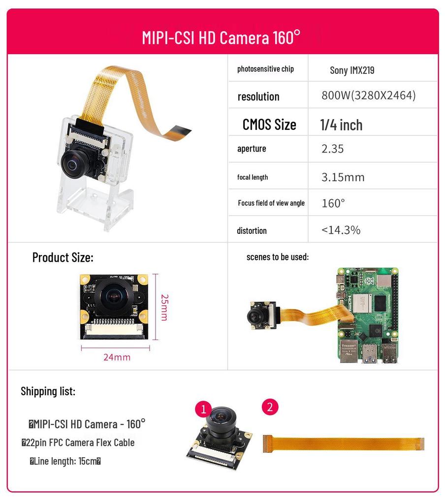 Raspberry Pi 5 HD Camera: 8MP IMX219 MIPI Camera Module