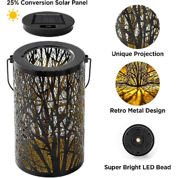 Large Solar Lanterns Outdoor Waterproof, 2 Pack Hanging Solar Lanterns, LED Tree Outdoor Lantern for Metal, Waterproof Lantern for Patio Porch
