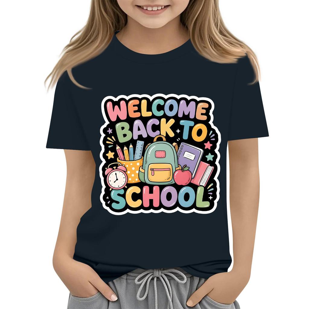 Children's Casual and Fashionable Round-Neck Printed Short-Sleeve Top for Back-to-School