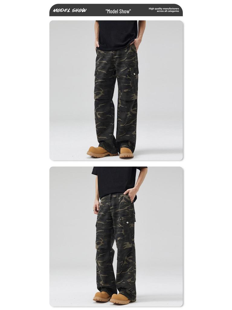 LKTM Unisex Amerikanische Hip-Hop Camouflage Multi-Taschen Locker Gerade Bein Arbeitshose