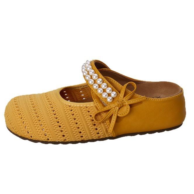 2025 New French Holiday Small Fragrant Mary Jane Shoes Women's Bag Head Hollow Bow Flat Slippers