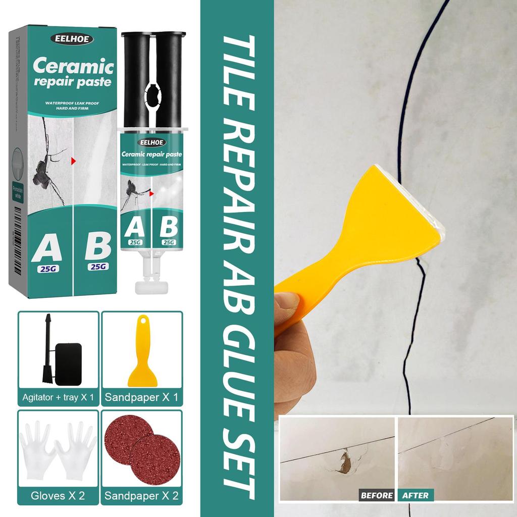 EELHOE Tile Repair AB Glue Kit High Temperature Resistant Liquid Metal Welding Filler Metal Repair Glue for Metal Casting Defect / Repairing Tiles