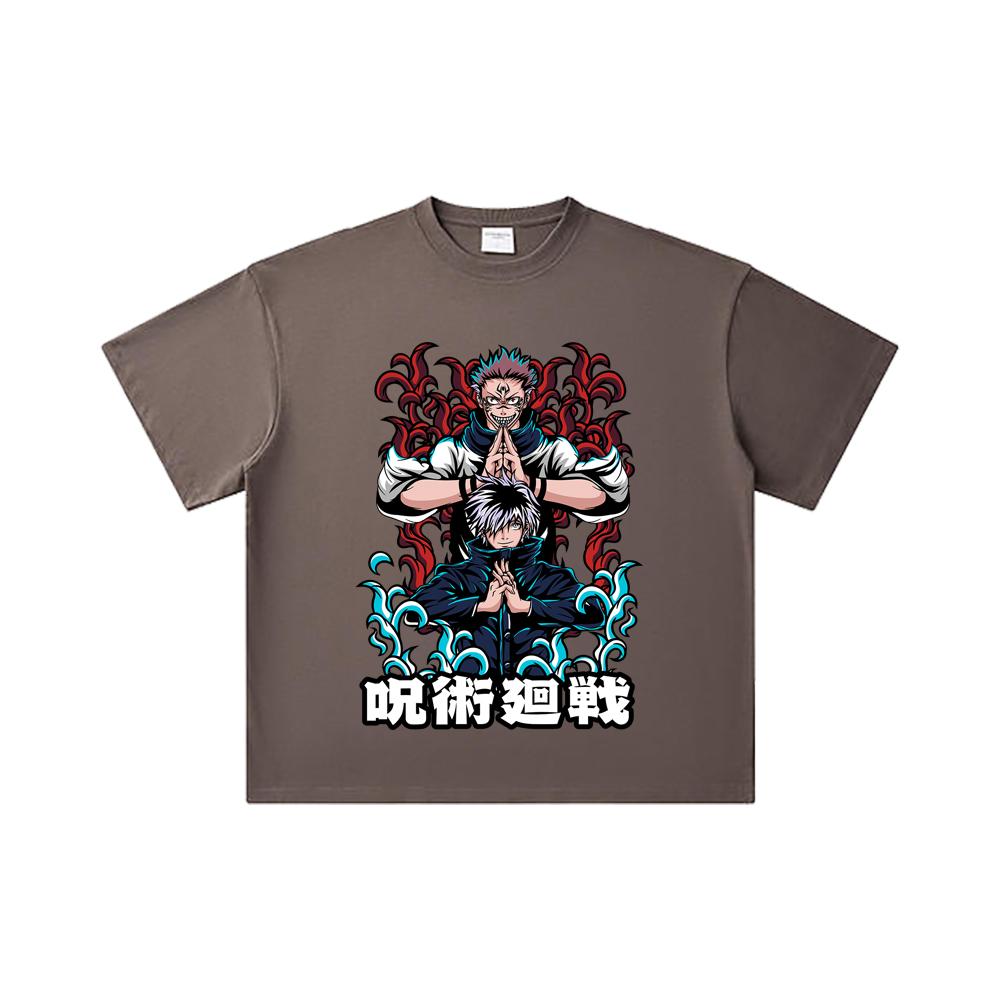 260 GSM Double Yarn 32 Count 100% Cotton Jujutsu Kaisen V49 Gojo Sukuna Print Unisex Heavy Cotton T Shirt