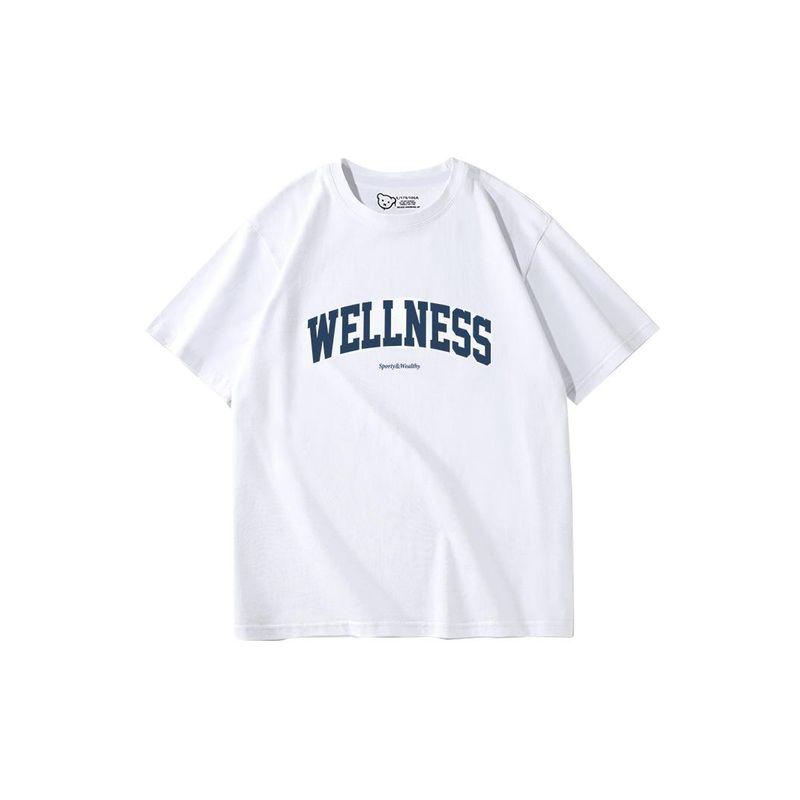 Wellness American Retro Sports Running Fitness Loose, Comfortable and All-Matching Pure Cotton Shoulder Short Sleeve T-shirt for Women