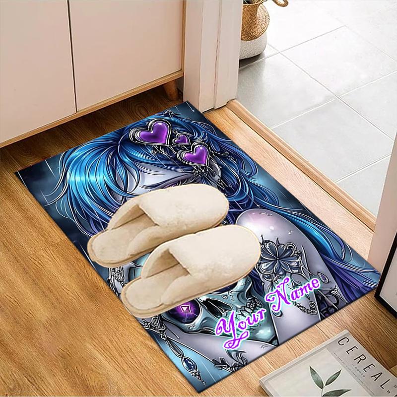 1PC Custom Name Gothic Fantasy Skull Art Theme Floor Mat Ideal for Living Room, Game Rooms, Office, Bedroom, Office Floor Mat , Floor Mats for Home