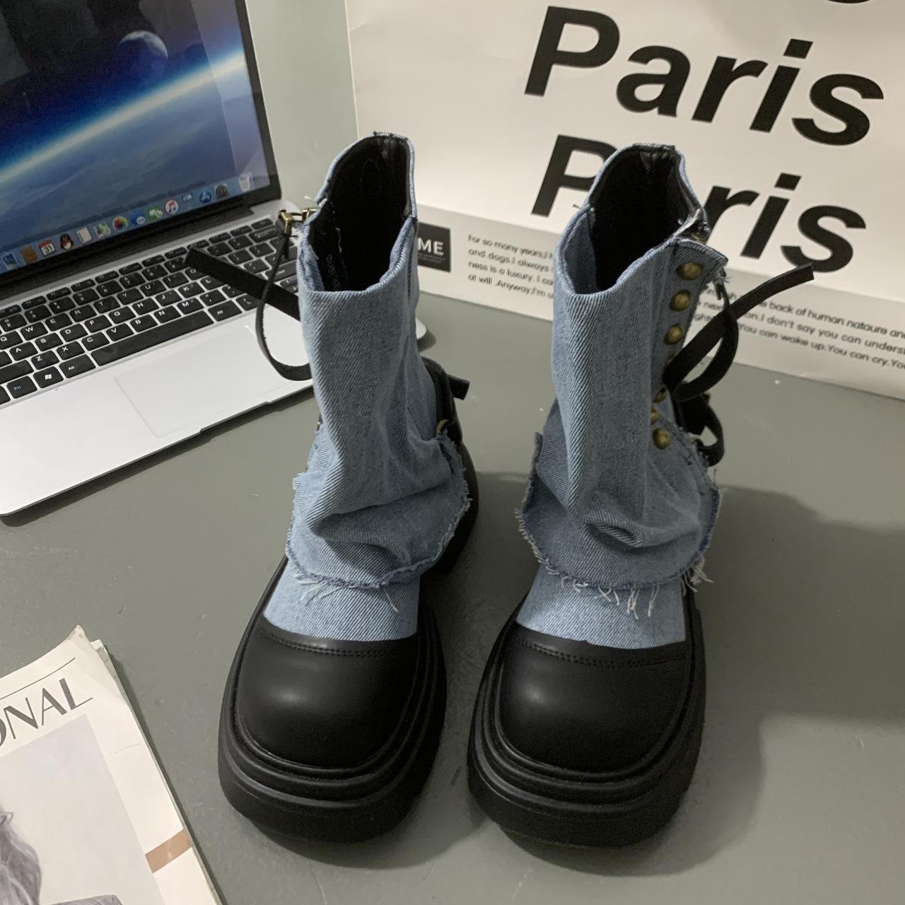 

Jeans tube boots women s platform small British style Martin boots 2025 new autumn retro stacked short boots 40