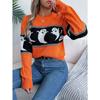 Autumn/Winter Women's Hoodie Halloween-themed Ghost Contrast-colour Long-sleeved Pullover Women's Knitted Sweater Top
