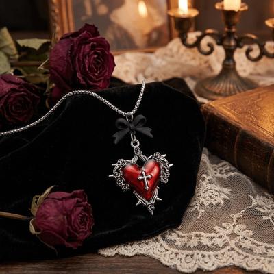 Black Bow Pendant Clavicle Chain Zinc Zinc Zinc Alloy Halloween Thorn Choker Gothic Cross Necklace  Cosplay