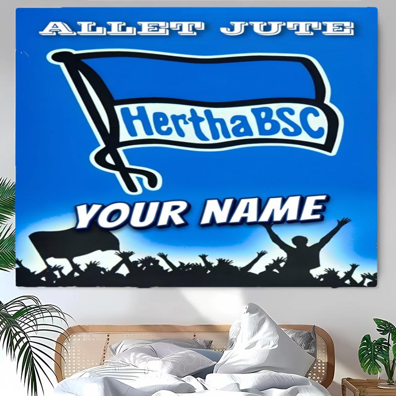 Hertha BSC Tapestry with Custom Name Wall Hanging Room Background Cloth Home Decor Beach Mat Yoga Mat Sofa Bed Sheet
