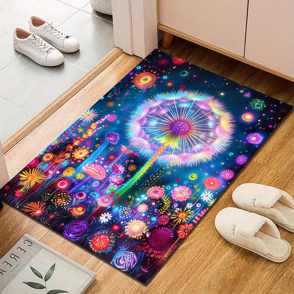 "Colorful Dandelion and Floral Glow" Patterned carpet, suitable as a non slip play mat for the living room and bedroom sofa