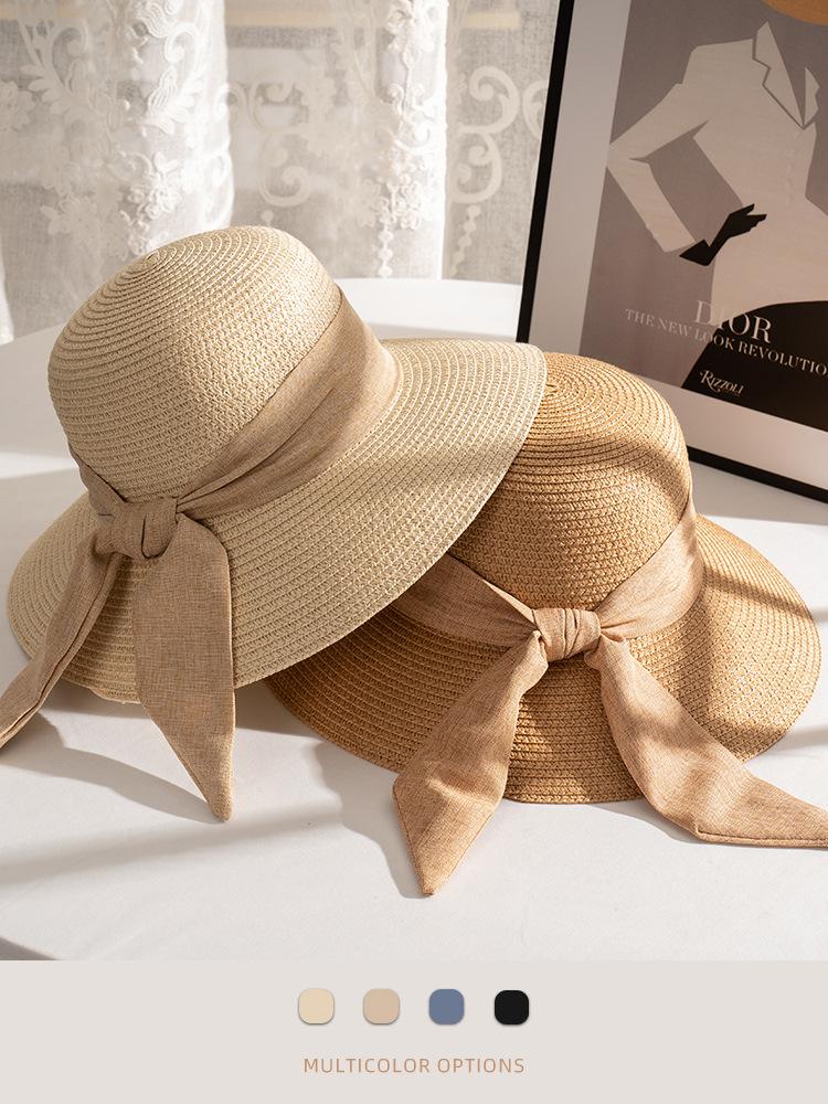 Straw hat women summer travel vacation sun protection beach sun hat sun hat bow bucket hat basin hat advanced sense
