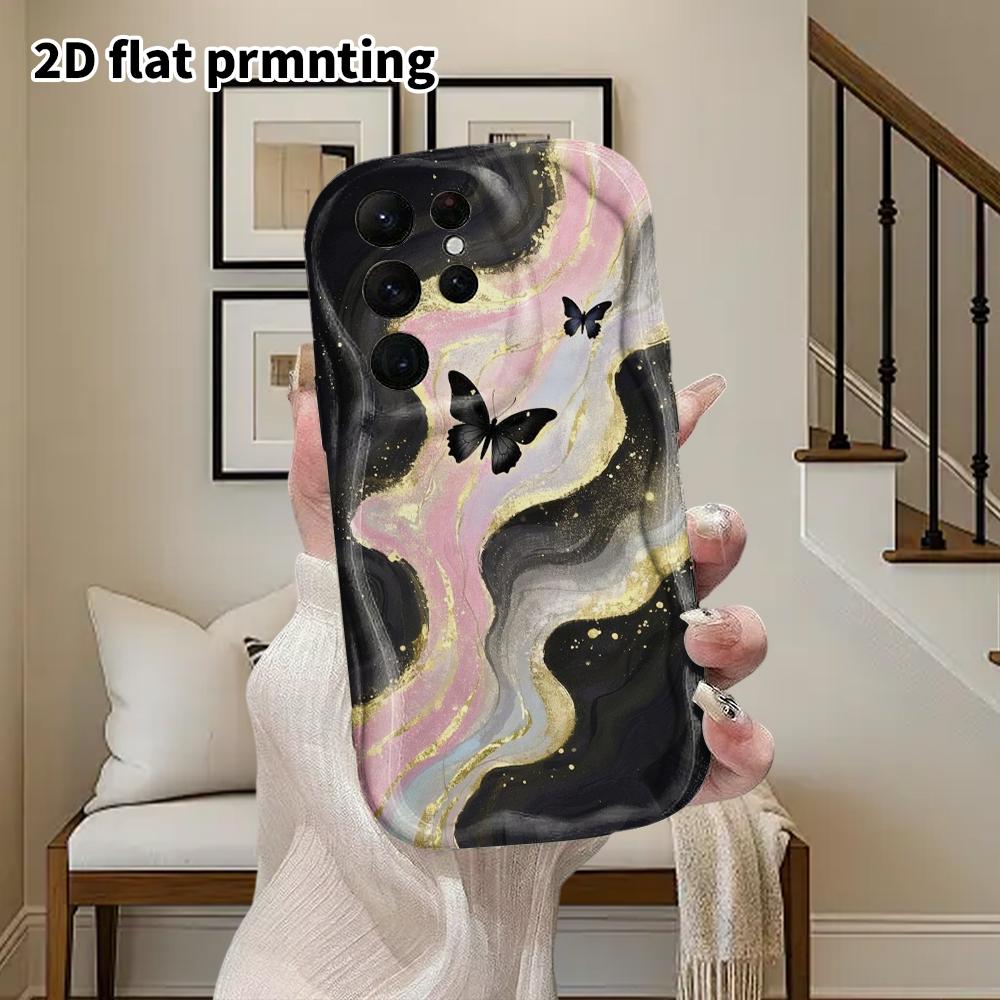 Phone Case: 2D Flat Samsung Galaxy A34 A35 M05 M06 S20 S22 S21 FE Plus 5G Protective Case, Couples Style, Fluid Butterfly, Christmas and Halloween Gif