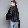 Women Spring Autumn Casual PU Leather Jacket Hooded Zipper Short Outerwear