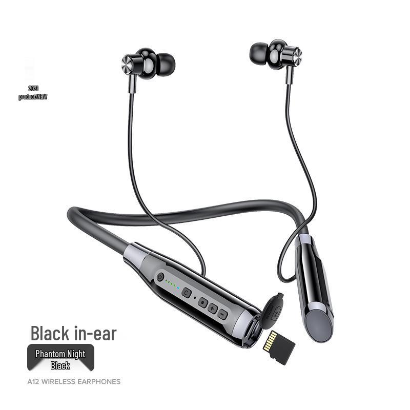A12 Wireless Neckband Headphones: Half In-Ear, Long Standby, Card Slot, Sports Model