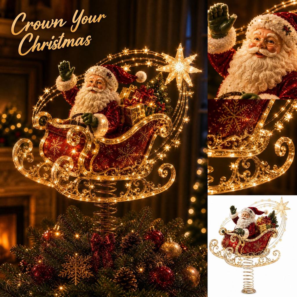 Christmas Tree Topper with Lights, Festive Holiday Tree Top Decoration for Home