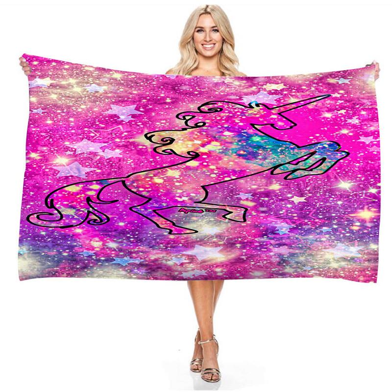 Cartoon Rainbow Color Unicorn Series Beach Towel 3D Digital Printing Outdoor Portable Bath Towel Quick-drying Cute Girls Towels