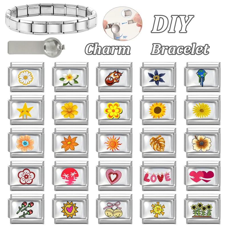 Fashion Sunflower Cherry Ball Sun Star Leaf Y2K Love Italian Charm Links Fit 9mm Italian Bracelet Women Making DIY Jewelry Gift