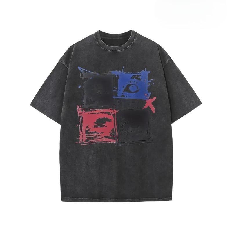 

European sizes Men s T-Shirt - Acid Wash Abstract Brushstroke Print Streetwear Fashion - Casual Short Sleeve Breathable Comfort Soft Summer Top S чёрный