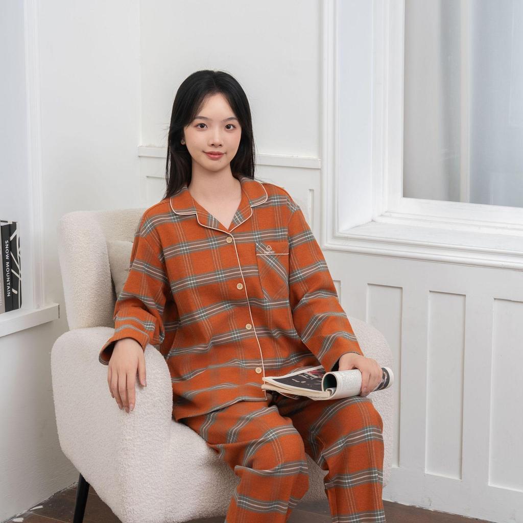 Couple's Woven Brushed Pajama Set for Autumn/Winter - Stylish Homewear for Men & Women, Suitable for Outdoor Wear