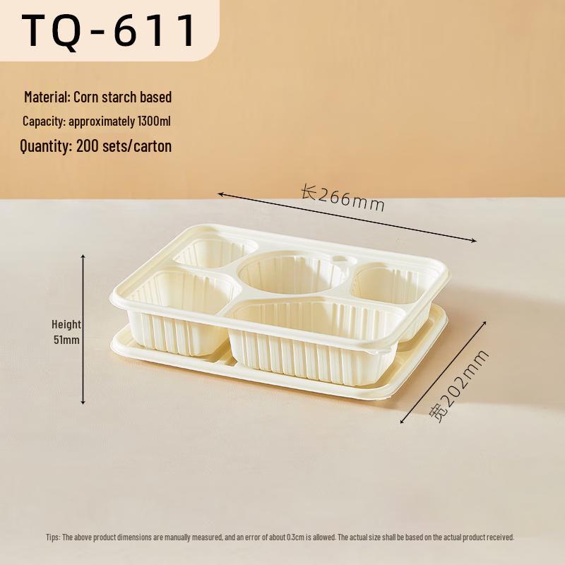 Biodegradable 5-Compartment Corn Starch Food Container