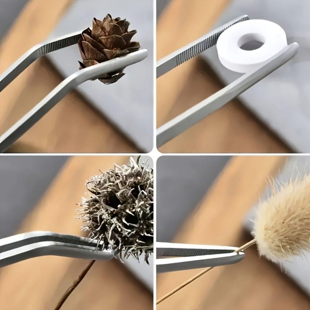 4Pcs Straight/Curved Tips Stainless Steel Tweezers Long Handle Cooking Clamps Bonsai Care