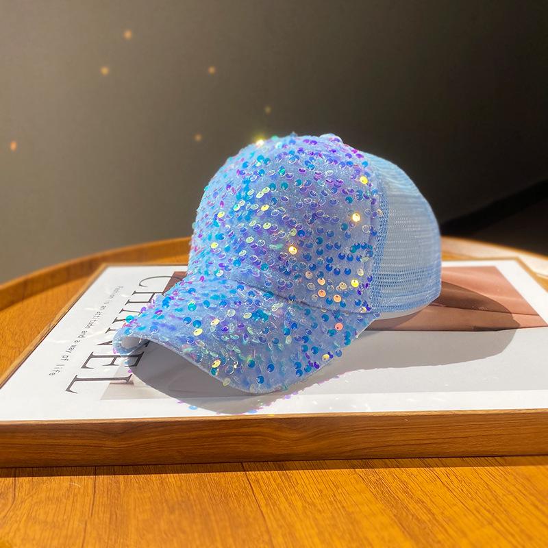 Women's Summer Mesh Sequin Visor Hat: Breathable, Fashionable Korean-Style Duckbill Cap for Travel & Sun Protection