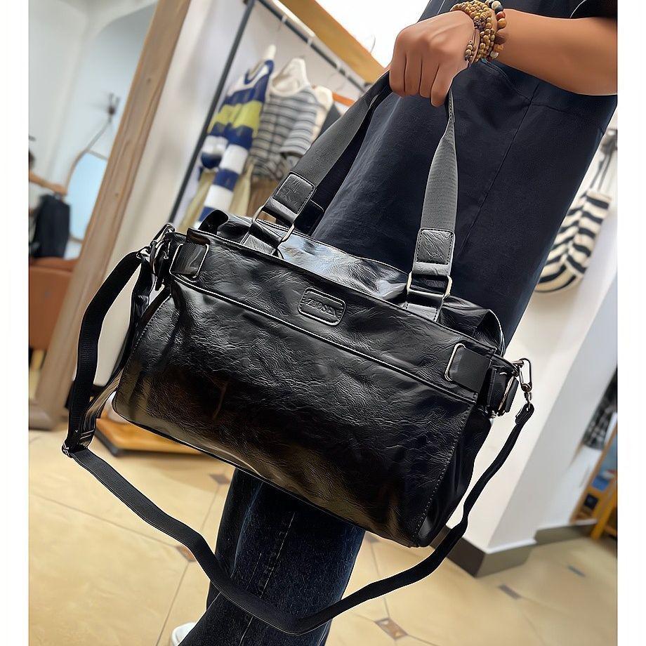 

Мужская кожаная дорожная сумка через плечо большой вместимости - Деловой и повседневный модный тренд чёрный