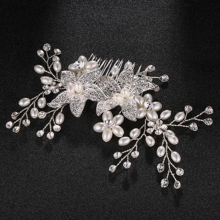 SLBRIDAL Handmade Rhinestones Crystal Pearls Floral Wedding Hair Comb Bridal Hair Accessories Bridesmaids Women Hair Jewelry