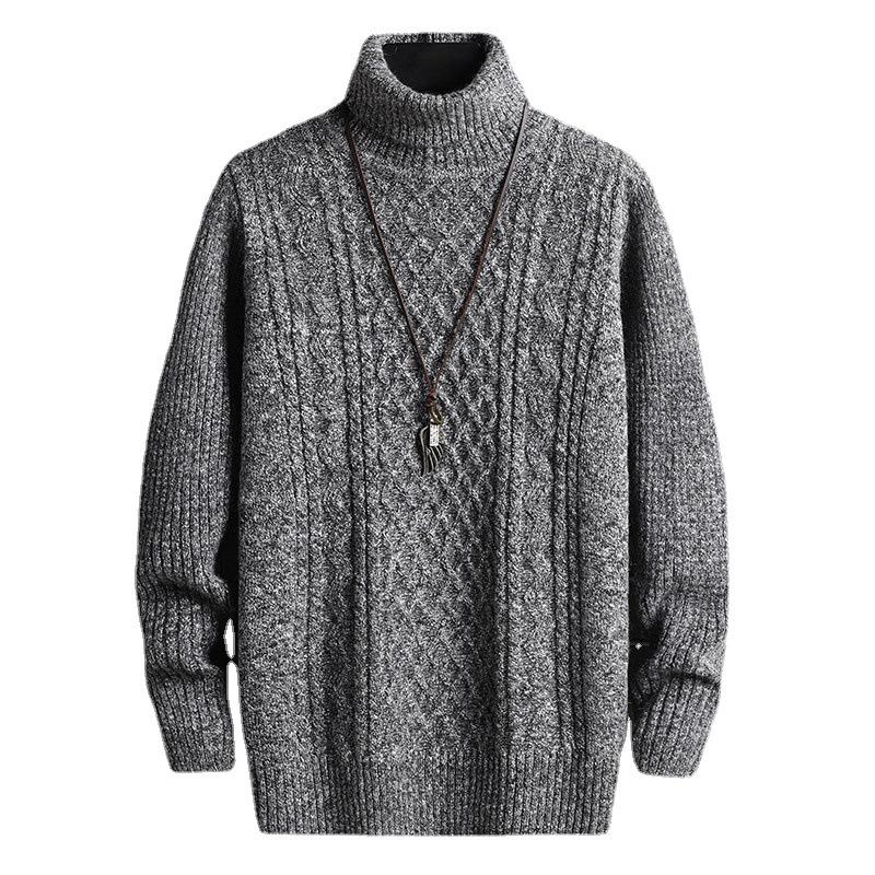 Otoño e Invierno Prendas de Punto de Cuello Alto para Hombres Moda Slim Fit Dos Solapas Jersey de Diamantes Suéter de Manga Larga