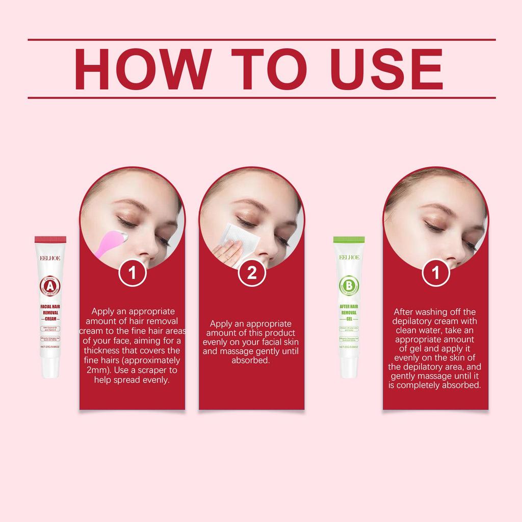 EELHOE Gesichtshaarentfernung & Hautglättungs-Set: Sanfte Enthaarungscreme für feine Gesichts- und Lippenhaare