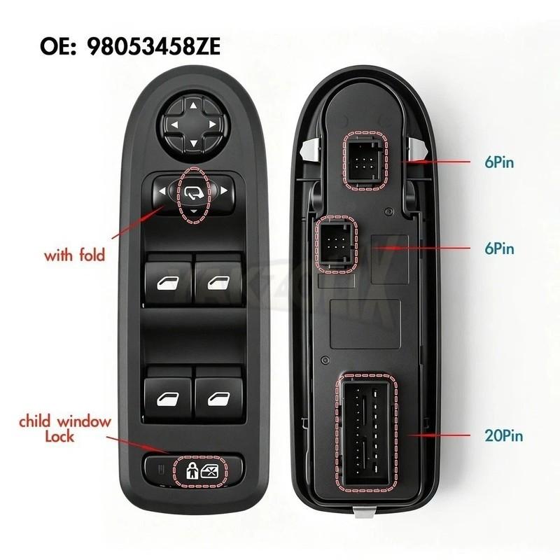 For Peugeot 308 408 508 Citroen C5 Front Left Master Power Window Switch Electric Glass Lifter Button Car Accessories 98053458ZE