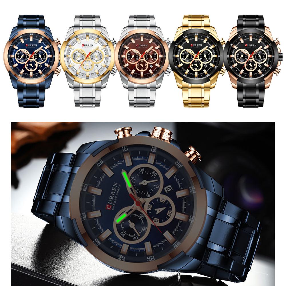 CURREN Sports Chronograph Watch for Man Quartz Movement Large Dial with Auto Date Casual Stainless Steel Band Wristwatch 8361