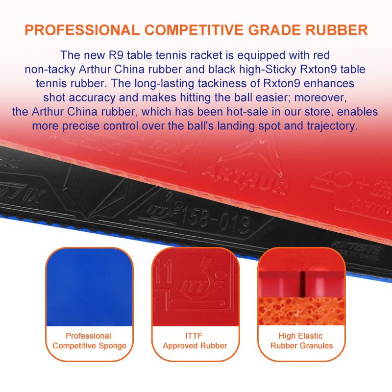Loki Professional 9-Star Table Tennis Paddle 7 Ply Koto Surface Ping Gnf Carbon Fiber Ping Pong Rackets with Powerful Attack